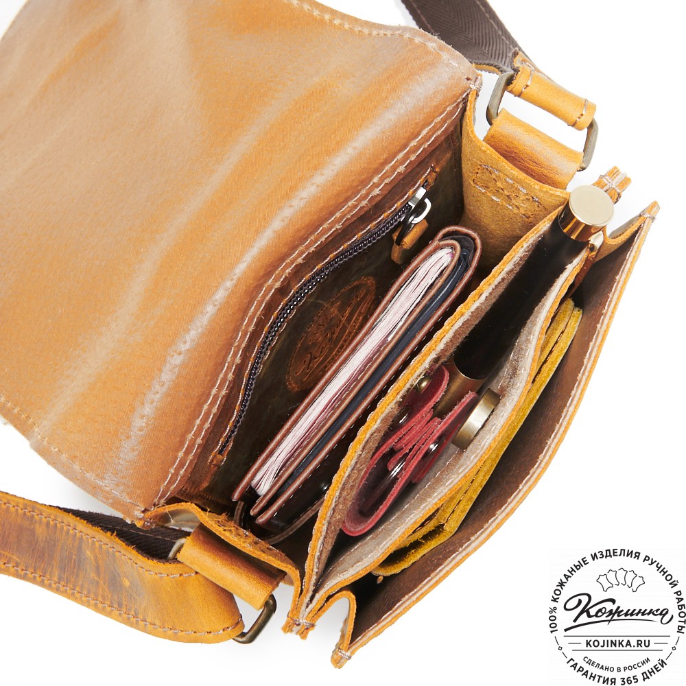 Мужская кожаная сумка "Робин" (рыжий крейзи)